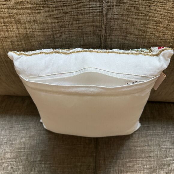 Cherish The Season Holly & Berry Beaded Accent Pillow Christmas Decor 13” X 13” - Picture 5 of 8